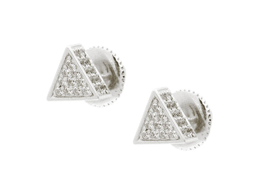 Platinum Plated 3D Micro Pave Triangle Stud Earrings Earrings