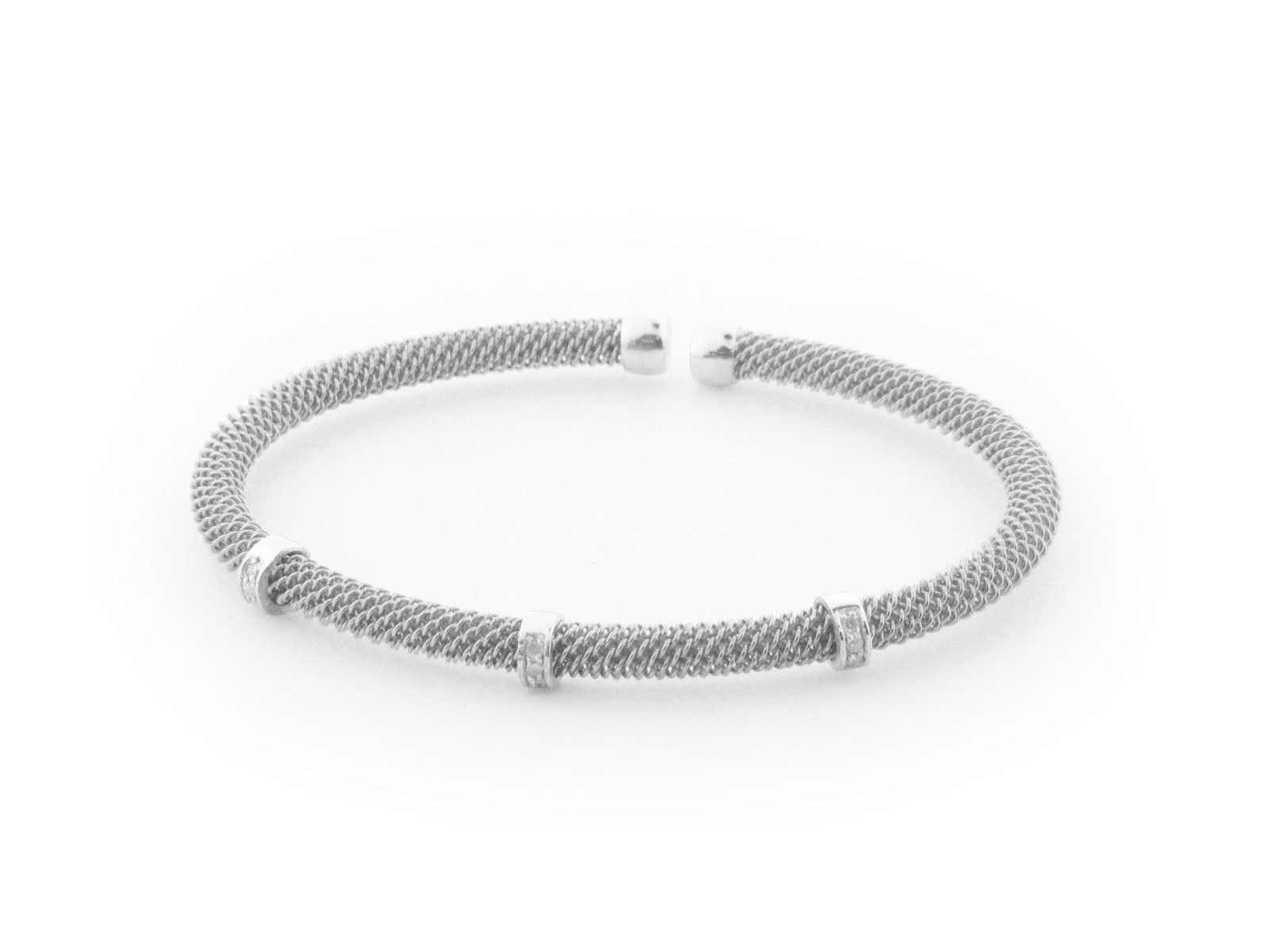 Fronay Co .925 Sterling Silver Diamond Bangle Mesh Bracelet ( 0.10 cttw, Color K-L, Clarity I2-I3) Bracelets