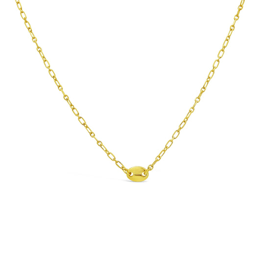 Gold Plated Sterling Silver Puffy Heart Mini Paper Clip Chain Bracelet, 16" + 2" Necklaces