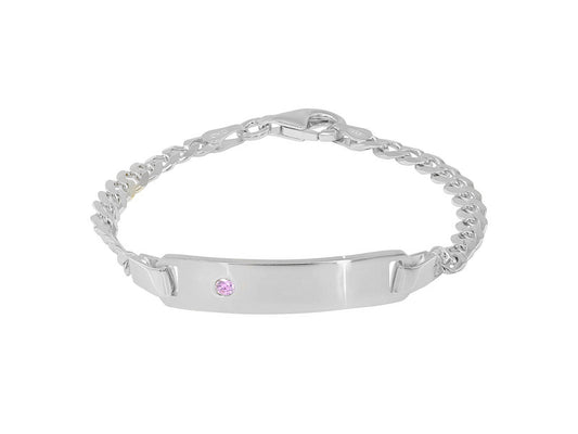 Engravable ID Nameplate Bracelet (Pink CZ) Bracelets