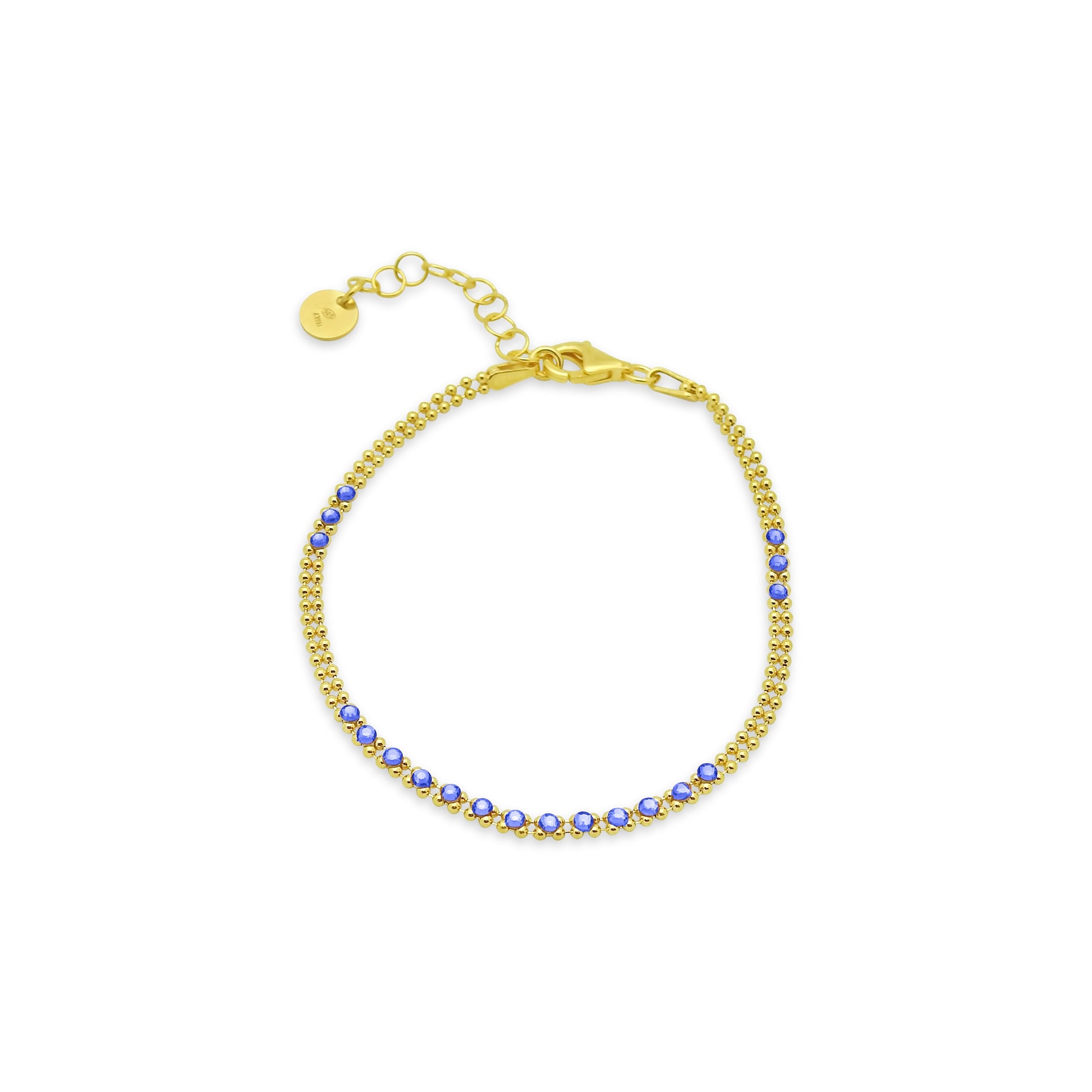 Gold Plated Sterling Silver Blue CZ Bracelet, 6" + 1" Bracelets