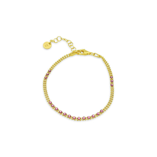 Gold Plated Sterling Silver Pink CZ Bracelet, 6" + 1" Bracelets