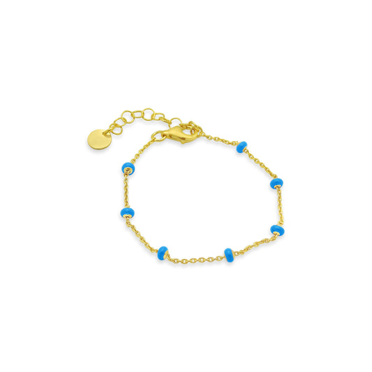 Gold Plated Sterling Silver Blue Enamel Bead Bracelet, 6" + 1" Bracelets