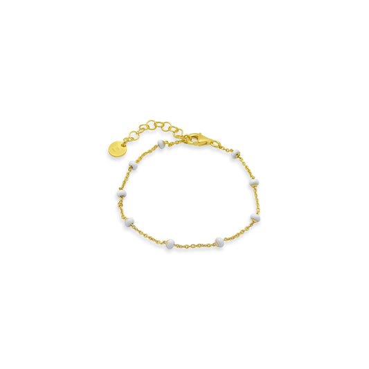 Gold Plated Sterling Silver White Enamel Bead Bracelet, 6" + 1" Bracelets