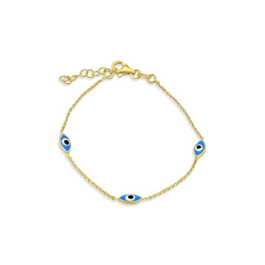 Blue Enamel Evil Eye Station Bracelet, 6" + 1" Bracelets