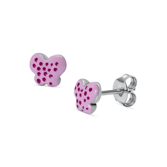 Pretty Pink Polka Dot Butterfly Stud Earrings Earrings