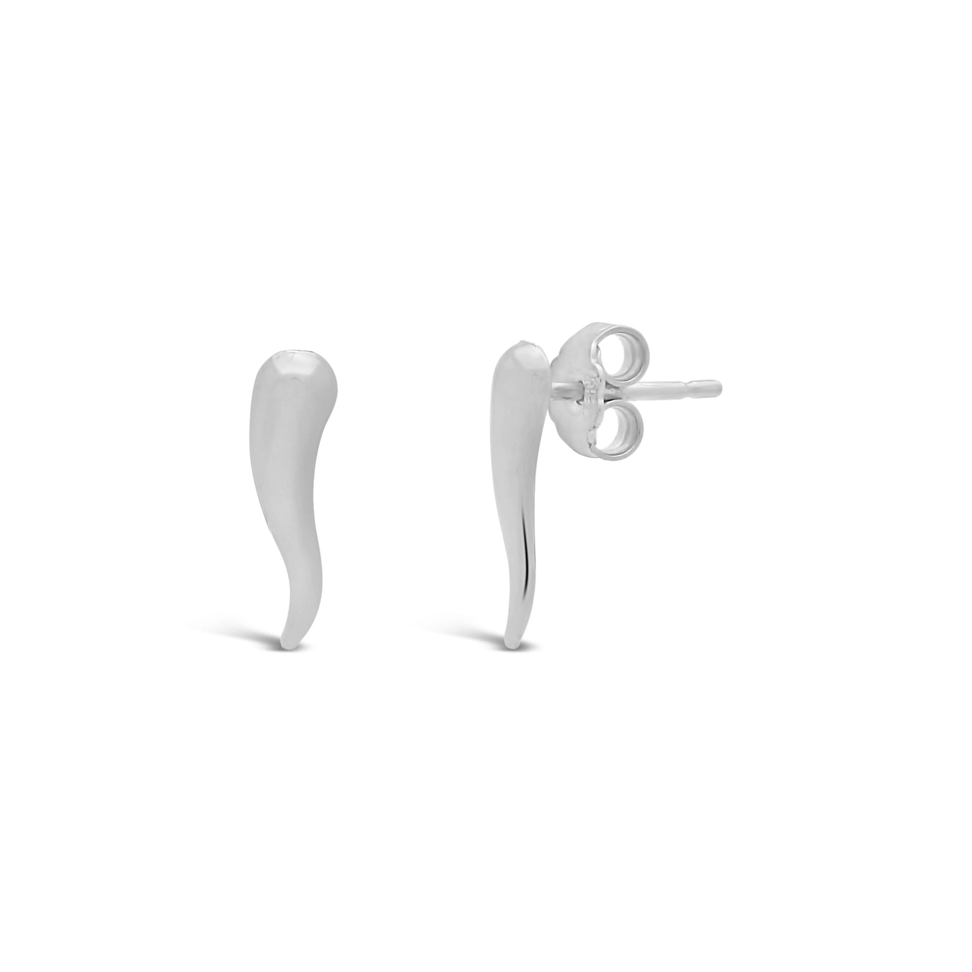 Silver Italian Horn Stud Earrings Earrings