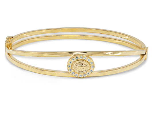 Fronay Co Gold Plated Sterling Silver Virgin Milagrosa Bangle Bracelets