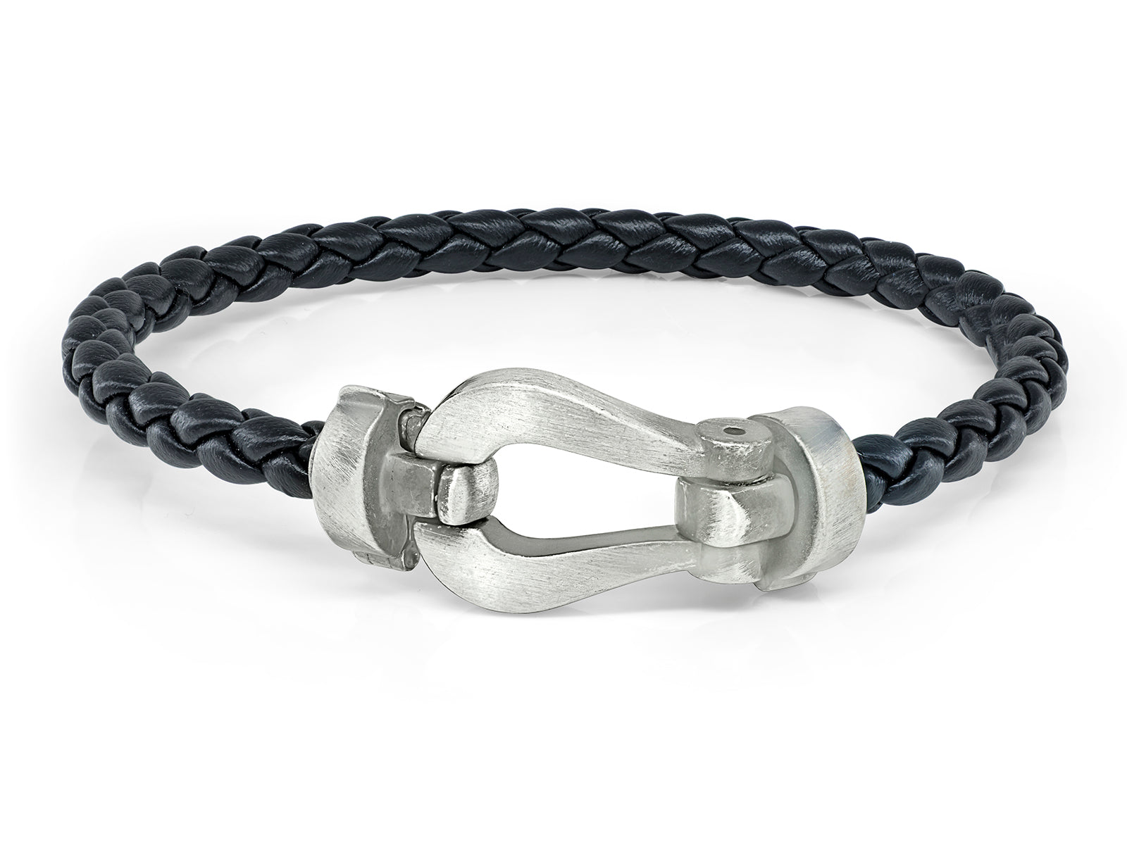 Mens Oxidized Horseshoe Leather Bracelet Bracelets