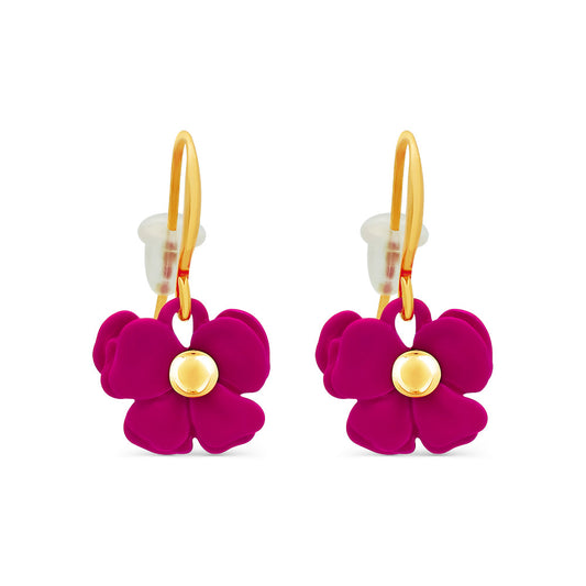 Pastel Fuccia Flower Hook Earrings Earrings