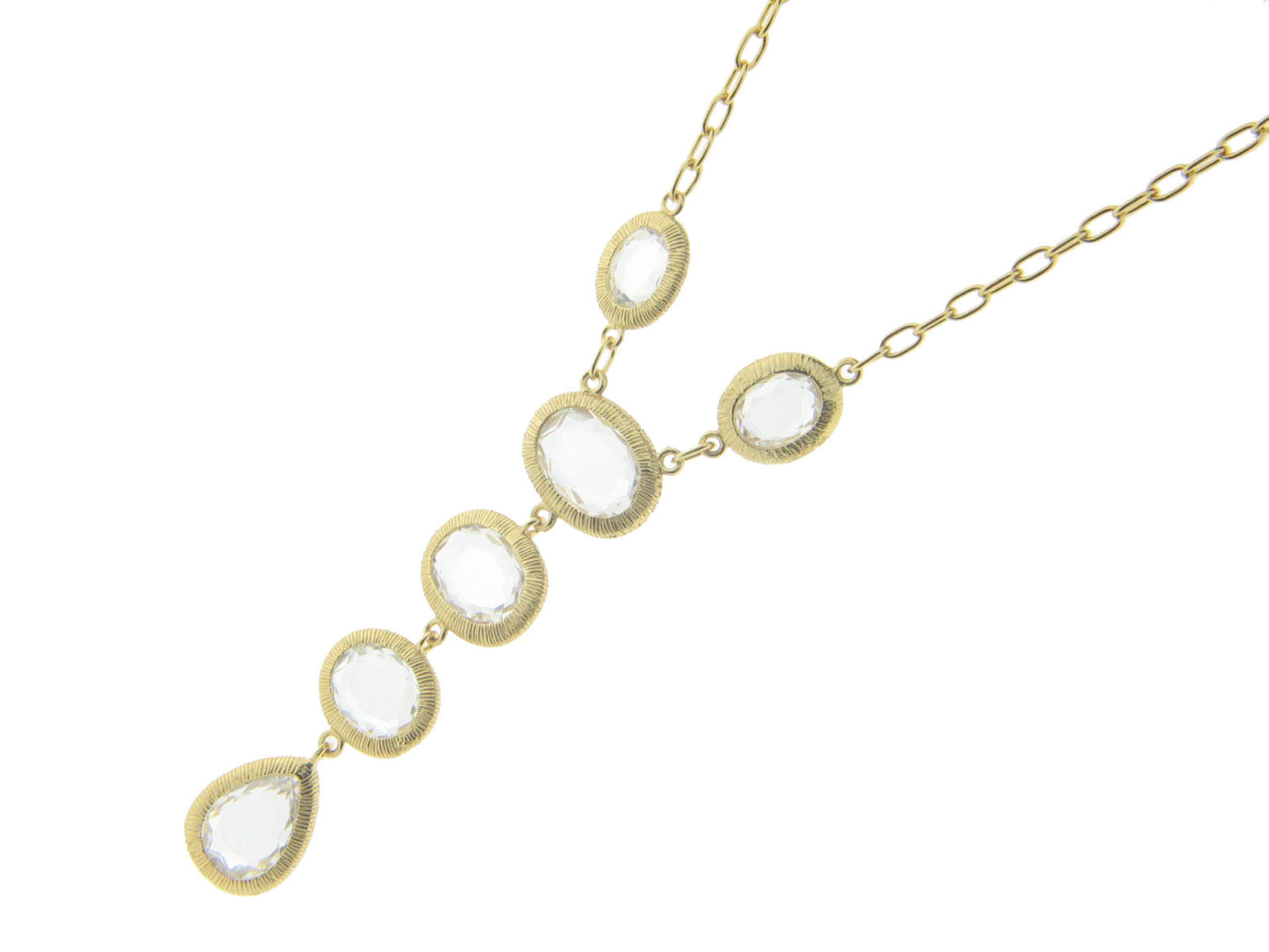 Long Golden Coil Crystal CZ Necklace in Gold Plated Sterling Silver, 16" + 2" Necklaces