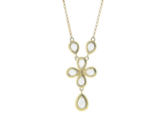 Dangling Flower Glamour Stone Necklace in Gold Plated Sterling Silver 16" + 2" Necklaces