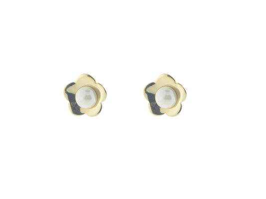 Golden Pearl Flower Stud Earrings Earrings