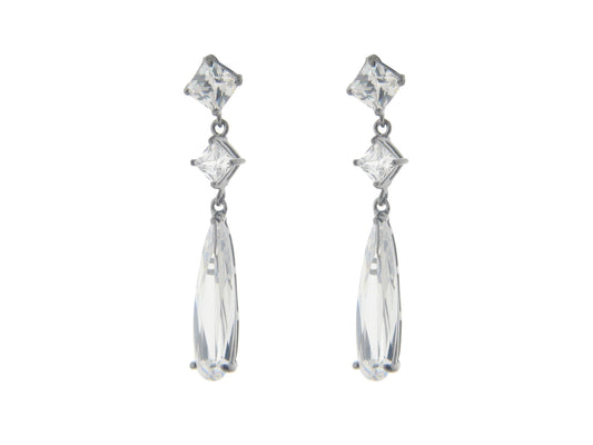 Gunmetal Sterling Silver Bridal Baguette Earrings , 1.5 Earrings