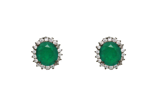 Gunmetal Emerald Crown Studs Earrings