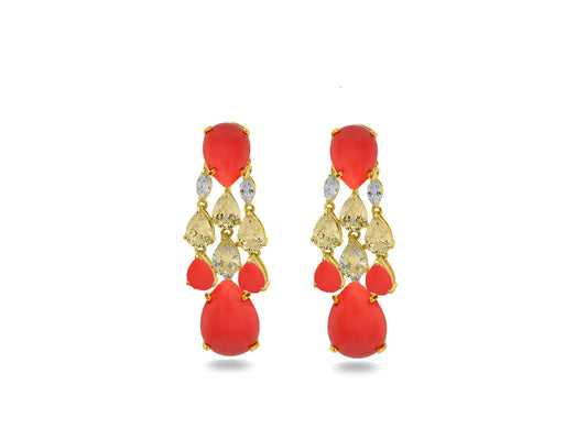 Simulated Coral & Canary Chandelier Drop Omega Earrings Earrings