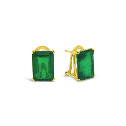 Emerald Cut Emerald Doublet Omega Earrings (14x10mm) Earrings