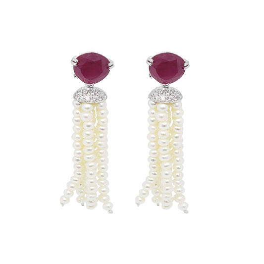 Ruby & Pearl Tassel Drop Earrings Earrings