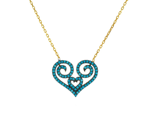 Turquoise CZ Greca Heart Necklace Necklaces