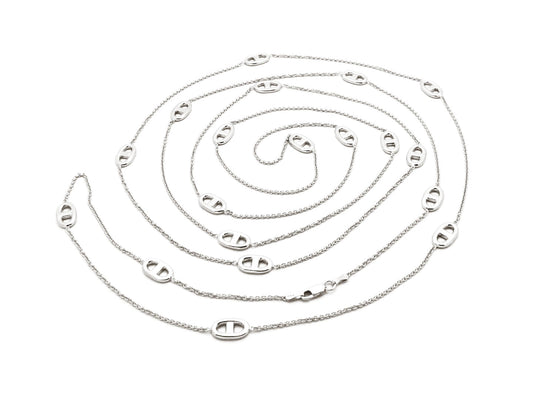 Long Silver Marine Link Necklace, 58" Necklaces