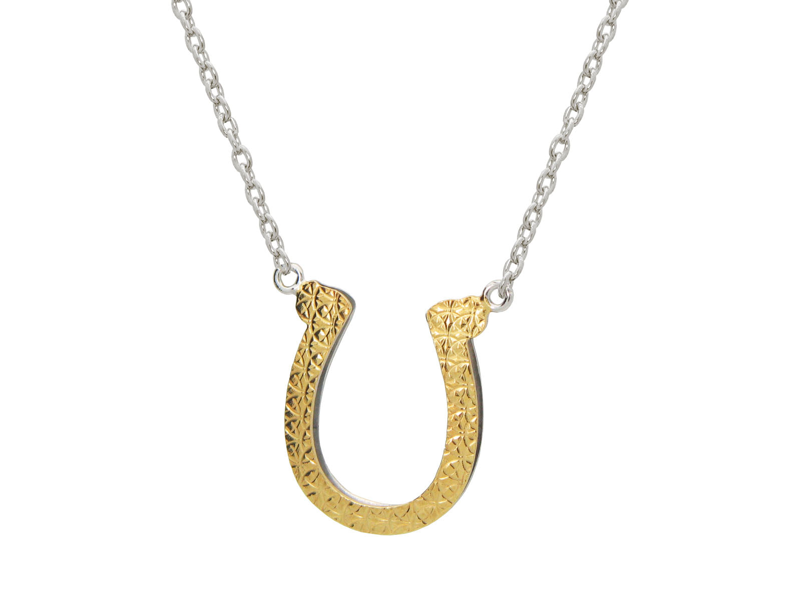 Lucky Platinum & Gold Plated Sterling Silver Cubic Zirconia Horseshoe Pendant Necklaces