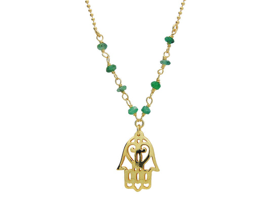 Green Jade Golden Hamsa Hand Necklace Necklaces