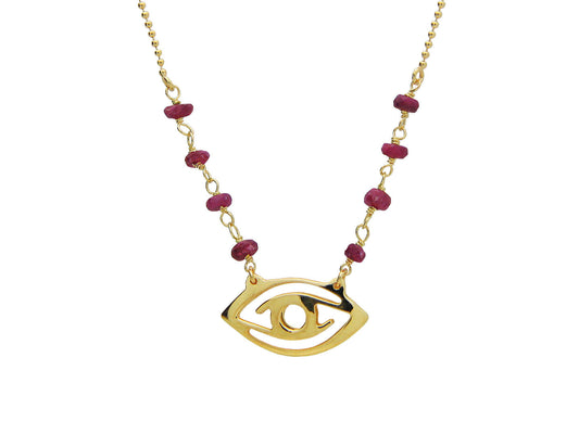 Red Ruby Golden Evil Eye Necklace Necklaces