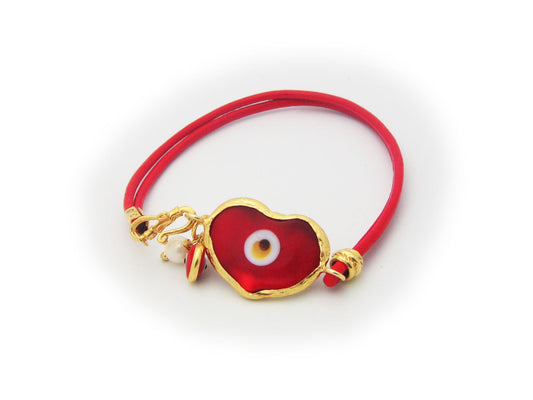 Red Crystal Evil Eye Leather Bracelet Bracelets