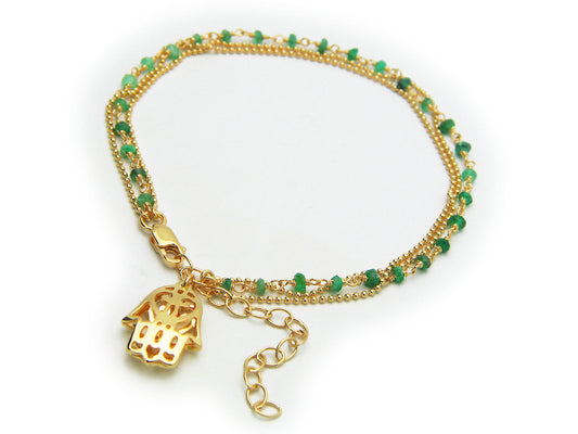 Green Jade Golden Hamsa Hand Bracelet Bracelets