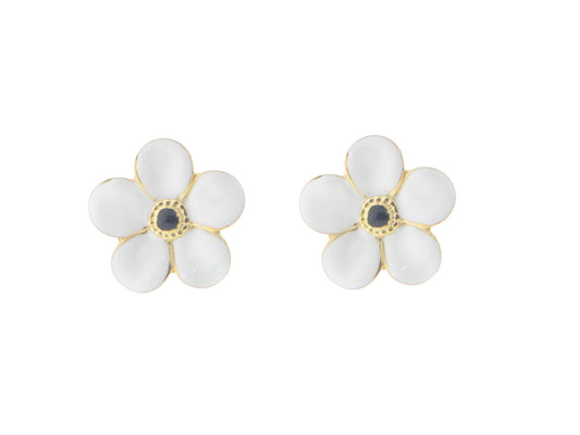 Golden White Enamel Flower Studs Earrings Earrings