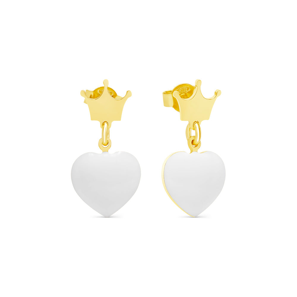 Crowned White Hearts Earrings Earrings