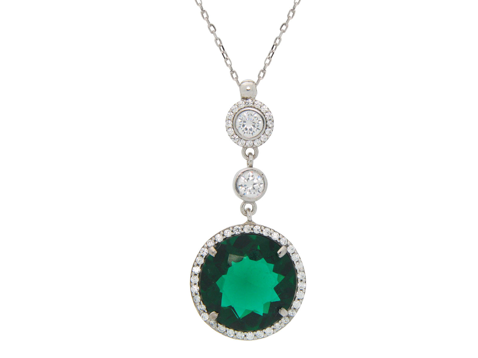 Fronay Co .925 Sterling Silver Imitiation Green Emerald Pendant Necklace, 16" Necklaces
