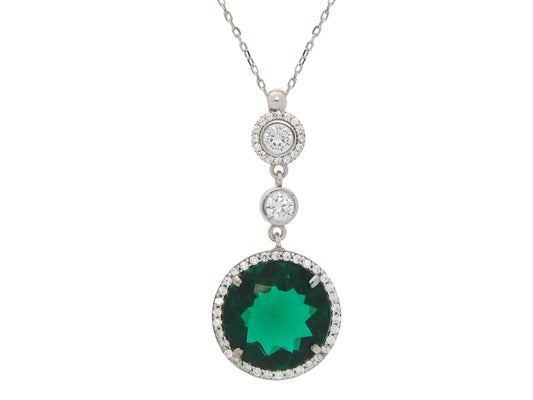 Fronay Co .925 Sterling Silver Imitiation Green Emerald Pendant Necklace, 16" Necklaces