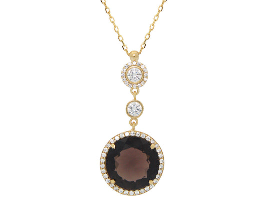 Round Smokey Cubic Zirconia Pendant Necklace Rhodium Plated Sterling Silver, 16" Necklaces