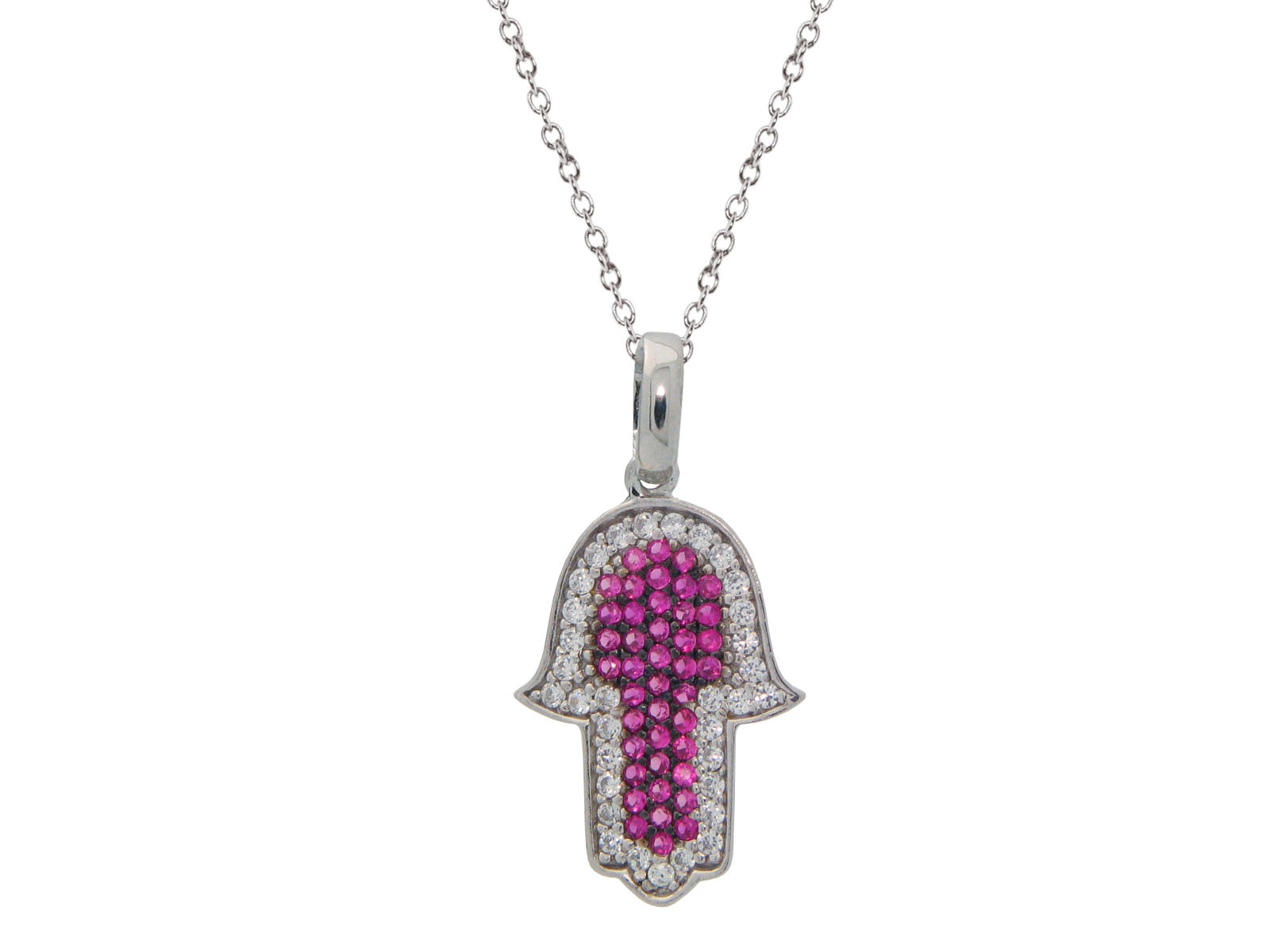 Pink CZ Hamsa Necklace Necklaces