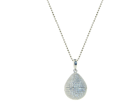 Platinum Plated Sterling Silver Micropave Cubic Zirconia Drop Pendant, 36" Necklaces
