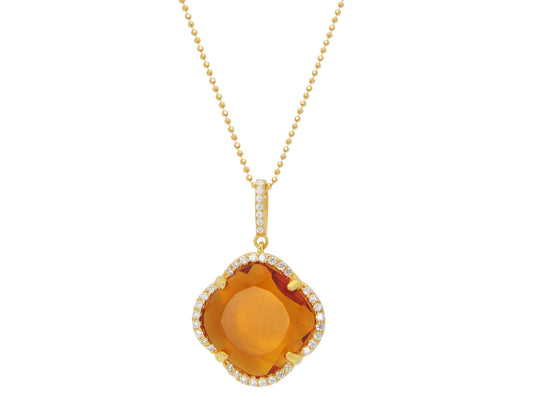 Fronay Co Cubic Zirconia Clover Necklace in Gold Plated Sterling Silver Necklaces