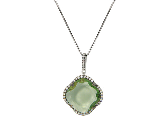 Fronay Co .925 Sterling Silver Green Cubic Zirconia Clover Necklace in Gunmetal Black Necklaces