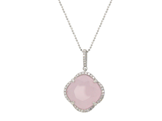 Women's Rose Cubic Zirconia Clover Necklace Rhodium Plated Sterling Silver Necklaces
