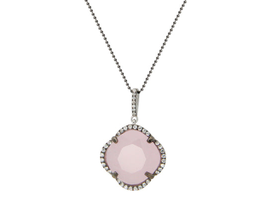 Rose Cubic Zirconia Clover Necklace in Gunmetal Sterling Silver, 16" Necklaces