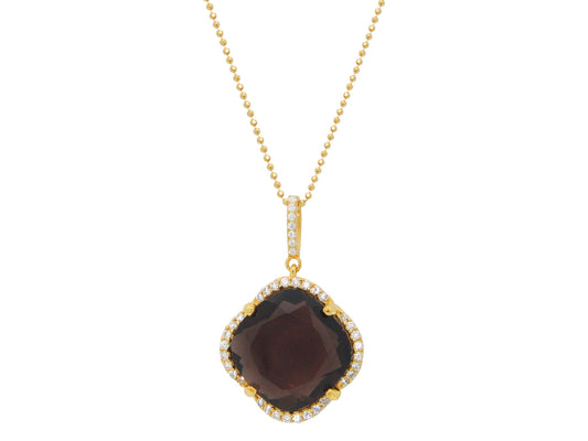Smoky Cubic Zirconia Clover Necklace in 18k Gold Plated Sterling Silver, 16" Necklaces