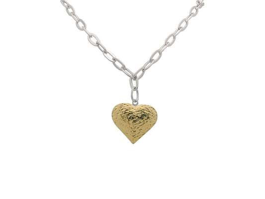 Oval Hammered Link & Golden Heart Necklace Necklaces