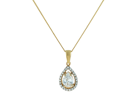 Gold Plated Sterling Silver Antique Marquise CZ Charm Chain Necklace Necklaces
