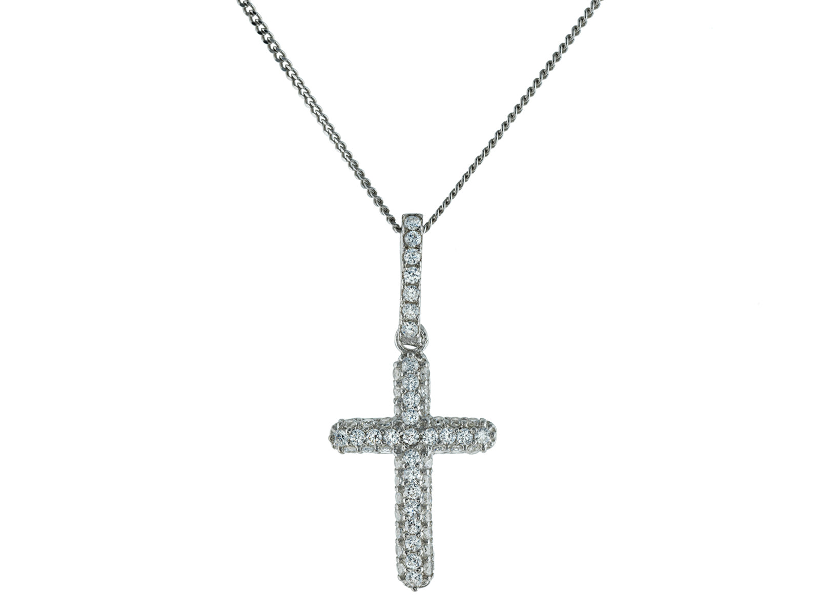 Pave CZ Silver Cross Necklace Necklaces