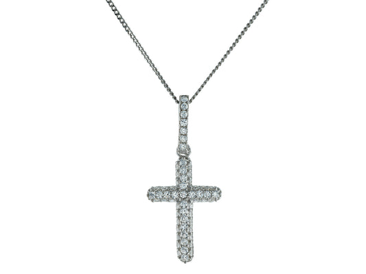 Pave CZ Silver Cross Necklace Necklaces