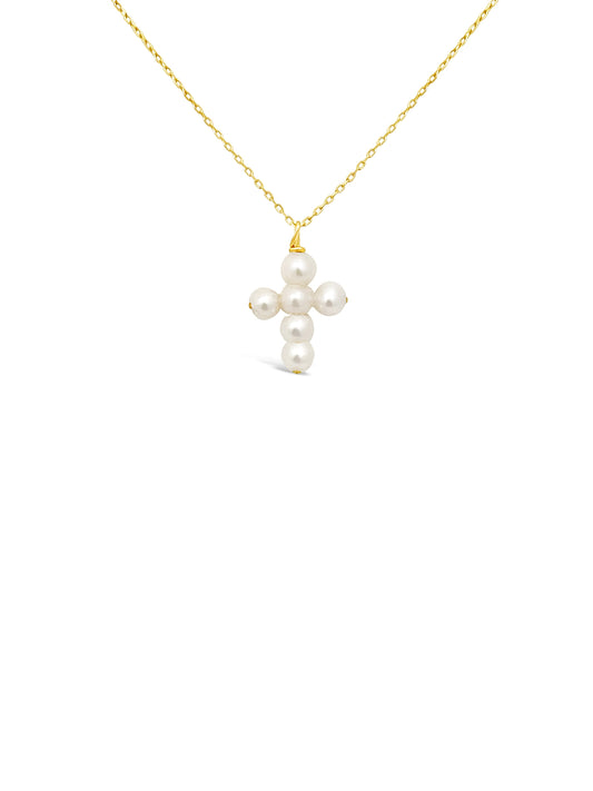 14k Gold Pearl Cross Necklace Necklaces