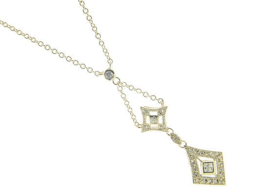 Antique Queen Victoria Sterling Silver Cubic Zirconia Pendant Necklace, 16" + 2" Drop Necklaces