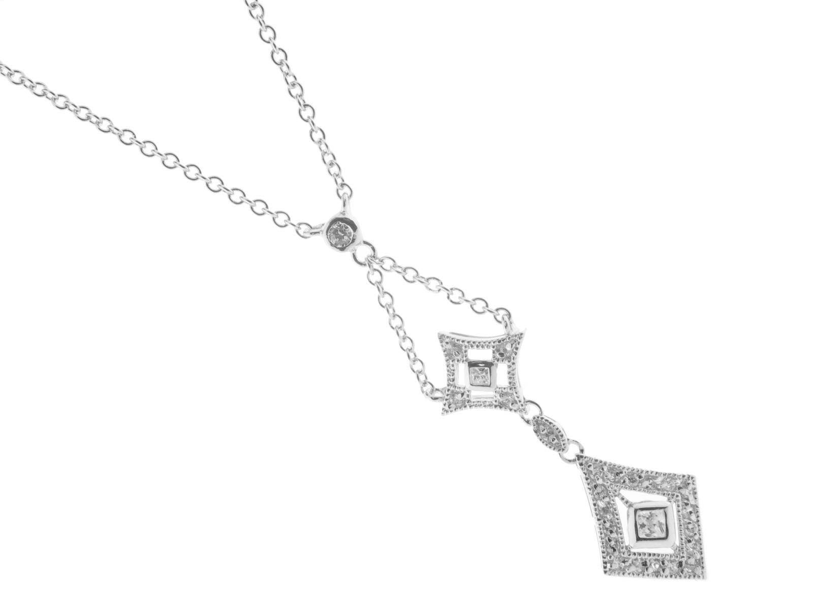 Antique Queen Victoria Rhodium Sterling Silver Cubic Zirconia Pendant Necklace, 16" + 2" Drop Necklaces