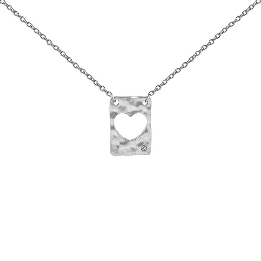 Sterling Silver Cutout Heart Diamond Necklace Necklaces