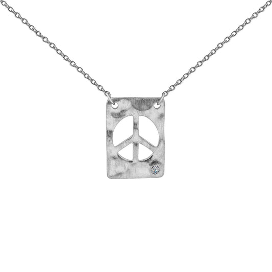 Peace Sign Diamond Plaque Necklace Necklaces